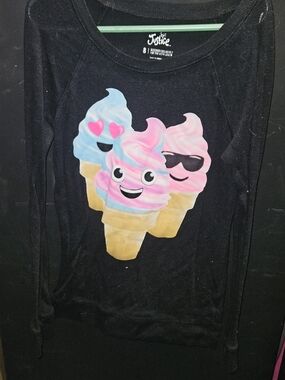 Justice Black Long Sleeve Tee with Pink & Blue Ice Cream Graphic Girls Size 8